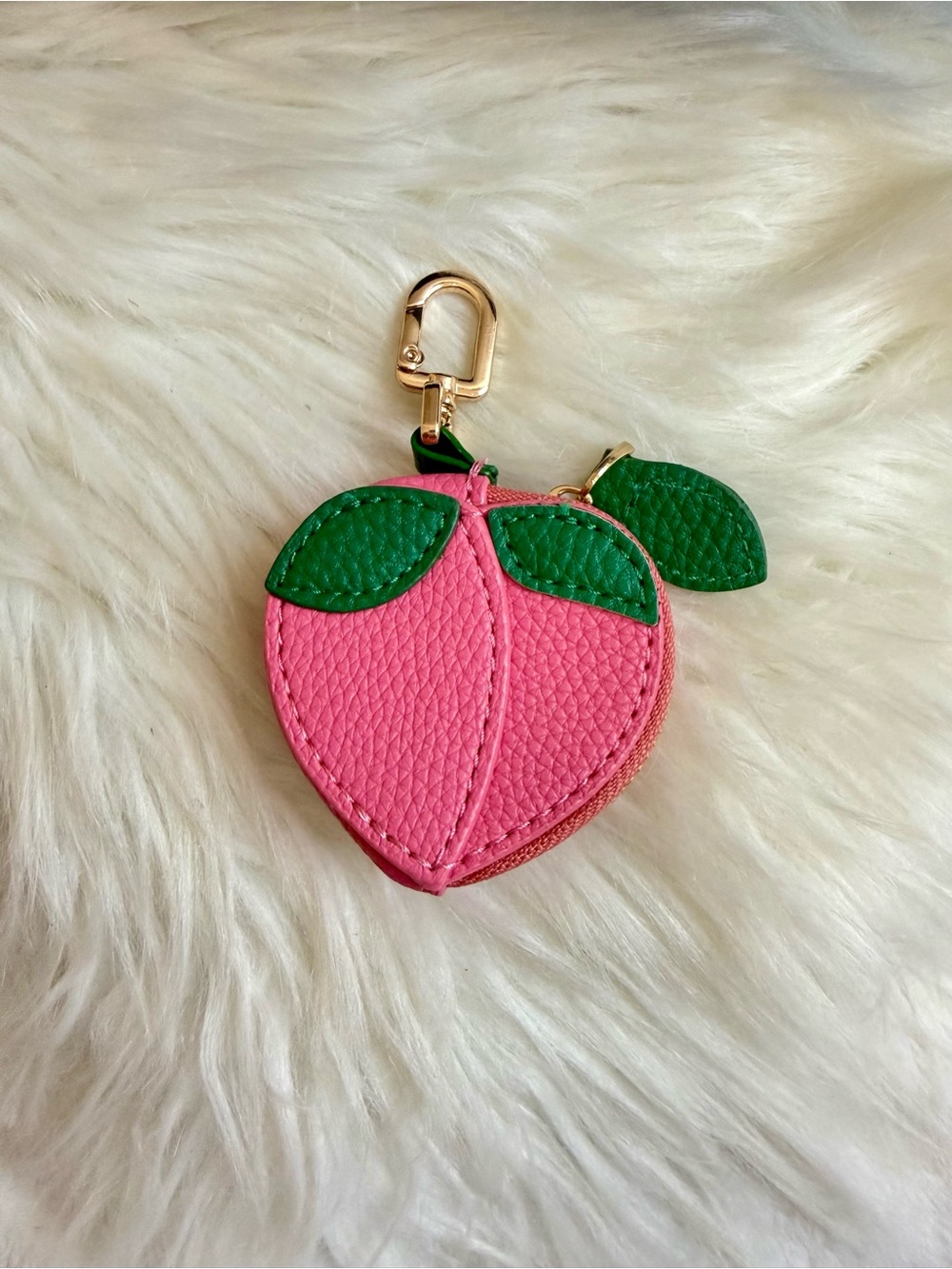 Pink Peach Leather Bag Charm Keychain - Picture 2 of 6